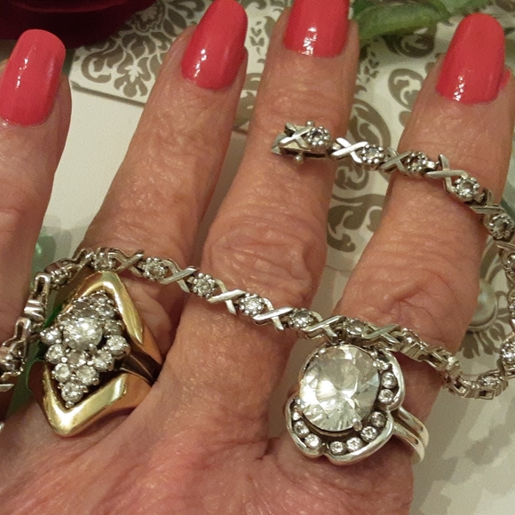 VINTAGE 925 SOLID STERLING SILVER CZ LOVE & KISSES TENNIS BRACELET - Picture 12 of 12